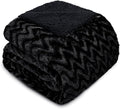 Whale Flotilla Faux Fur Sherpa Twin Size Blanket for Bed, Cozy Reversible Fuzzy Fluffy Plush Blankets for All Season, Warm and Soft, 60x80 Inch, Black