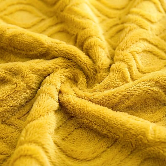 Horaldaily Solid Blanket Throw, Yellow Accent Farmhouse Neutral Square Euro Soft Fuzzy Plush Faux Fur Cozy Blankets for Couch Sofa Bed Lounging, Ideal Gifts for Kids Adults Wife Self, 50x60