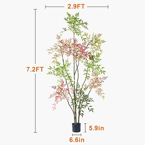 7.2ft Faux Bamboo Tree Artificial Nandina Tree Artificial Indoor Plants Realistic Fake Potted Tree with 800+ Leaves, Cement Planter - Home Office Decor Perfect for Housewarming Gift Non-Toxic