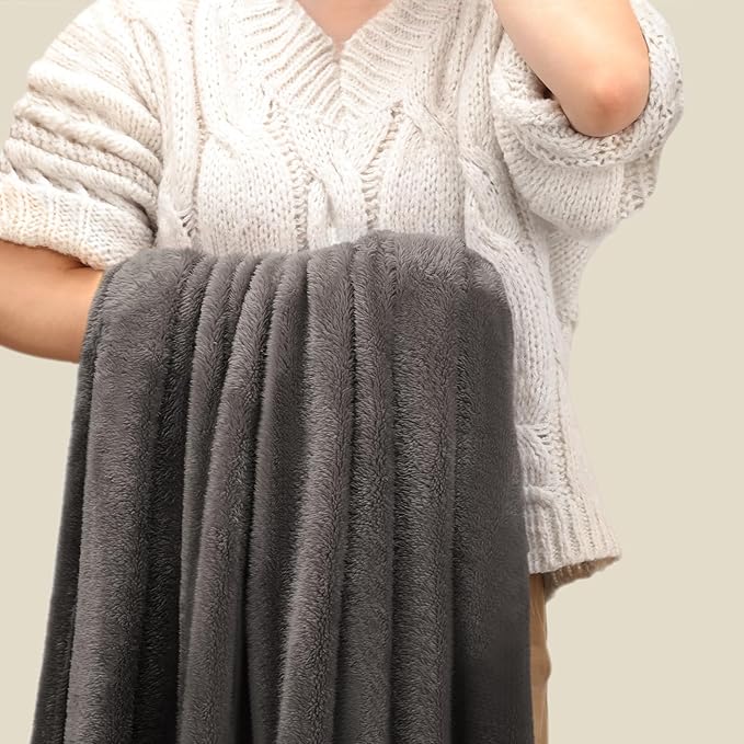 Plush Fleece Throw Blanket for Couch and Bed, Fluffy Fuzzy Cozy Queen-Size Soft Blankets All Season Use (60x80 Inches,Grey)