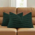 FUTEI Dark Green Decorative Throw Pillow Covers Set of 2, 12x20 Inch Soft Fluffy Faux Fur Plush Striped Lumbar Pillowcases, Modern Home Decor for Couch Bed Living Room