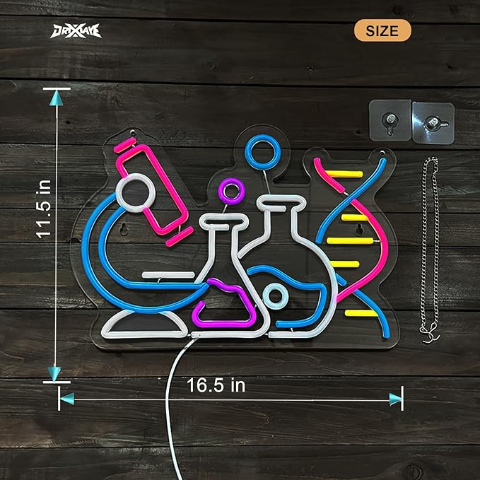 Science Neon Sign DNA Double Helix Neon Sign for wall decor Smart plug timer compatible USB-Powered Biology Science Gift Chemistry Light Up Sign for Laboratory Chemical (16.5x11.5 Inch)