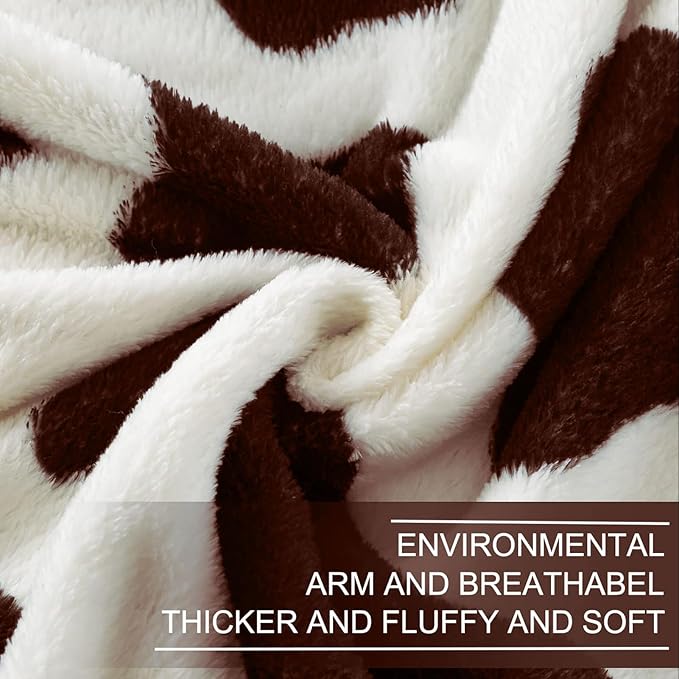 Richave Fleece Cow Print Blanket for All Season - Premium Lightweight Anti-Static Brown and Ivory King Size Blankets Plush Gift for Daughter Mom, Bedroom Decor 90" x 108"(Brown Cow)