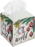 Christmas Balls Tissue Box Cover Holder, Winter Tissue Box Cover Square, Xmas Gift Ideas for Family Friends, Joy to The World Christmas Decor for Bathroom Kitchen Car Office(5.2 Inches)-B04