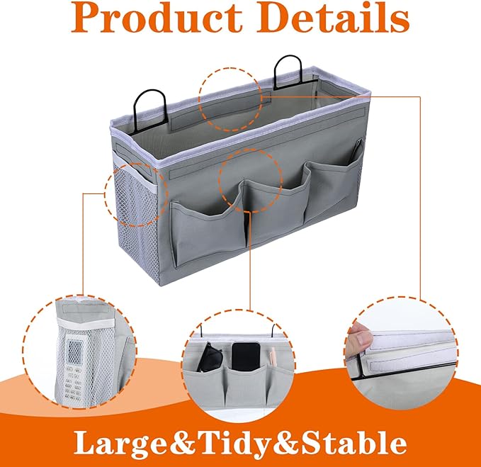 4pcs 3-pockets Wall Hanging Storage Bag, Bedside Caddy Organizer Bags,Bed Caddy Linen Fabric Door,Baskets with Pockets and Fixed Straps Waterproof Bin for Kitchen, Bedroom,Office,Hospital Beds