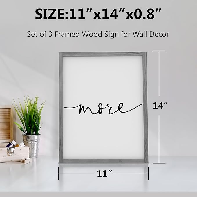 Heiple Love You More Sign Set of 3 Framed Above Bed Wall Decor Farmhouse Bedroom Decor Wood Art Rustic Master Bedroom Essentials Home Decoration (Gray, 11”x14”)