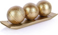LCCCK Decorative Tray with Balls Set, Gold Decor Orbs TV Stand, Coffee Table Centerpiece, Elegant Orbs Decorative Balls for Dining Kitchen Console Fireplace Decor Centro De Mesa De Comedor
