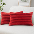 MIULEE Faux Fur Decorative Throw Pillow Covers 12x20 Inch Set of 2, Modern Spring Home Decor Soft Plush Couch Pillows Cozy Fluffy Cushion Covers for Sofa Bed Red