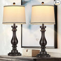 29" Tall Table Lamp for Living Room Set of 2,Farmhouse Vintage Bedside Nightstand Lamps with USB C+A Ports & AC Outlet,3-Way Dimmable Touch Control Retro Black Lamp for Bedroom,Color 5