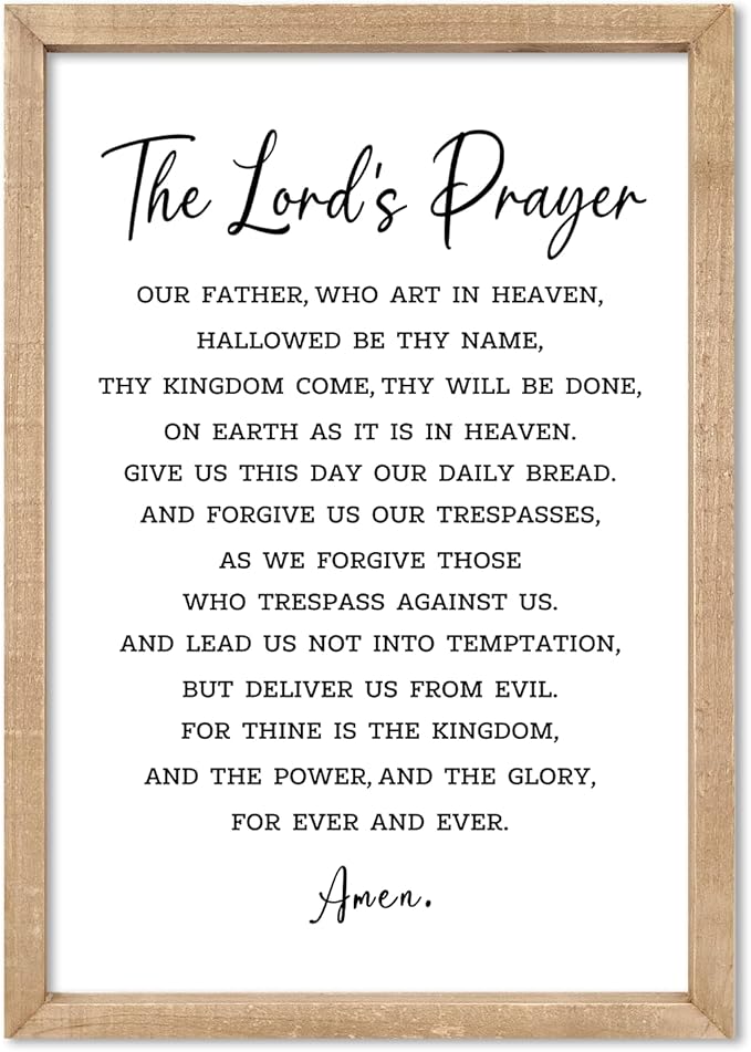 comurdyo Christian Wall Art The Lords Prayer Rustic Bible Verse Wall Decor 16"×11" Our Father Prayer Inspirational Positive Religious Saying Sign God Jesus Scripture Print Hanging (Wood)