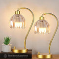 Small Table Lamp Set of 2,Gold Bedside Lamps Dimmable Boho Bedroom Lamp with Glass Tulip Flower Amber Lamp Shade,Vintage Mid Century Modern Mini Nightstand Lamp for Bedroom Living Room