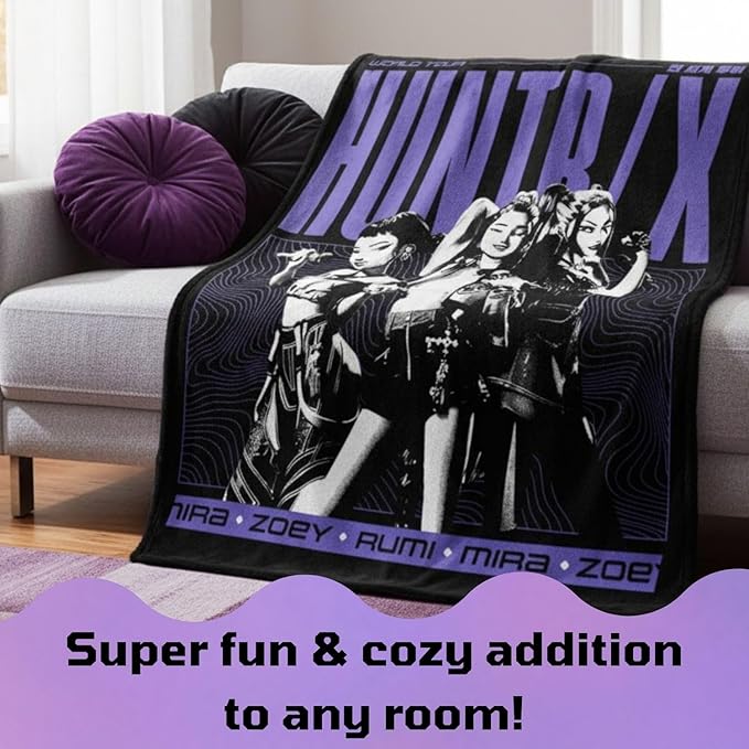 Jay Franco Kids Plush Throw Blanket – Ultra Soft Cozy Plush Fleece for Bed, Couch, Sofa, Home Décor, Official Licensed Kpop Demon Hunters, Black - Huntrix, 50x60 - Large Throw