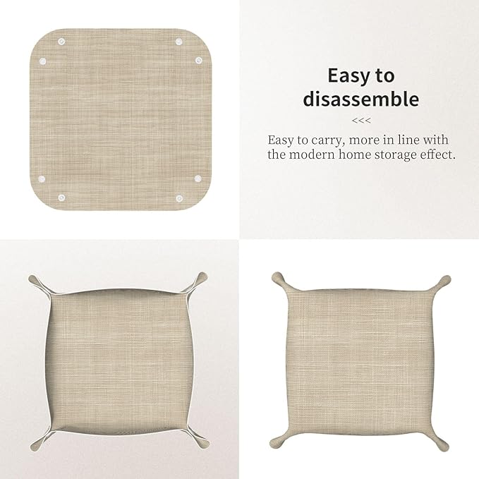 Light Beige Graident Texture Linen Valet Tray Leather Desktop Storage Organizer Bedside for Jewelry Keys Coin Candy