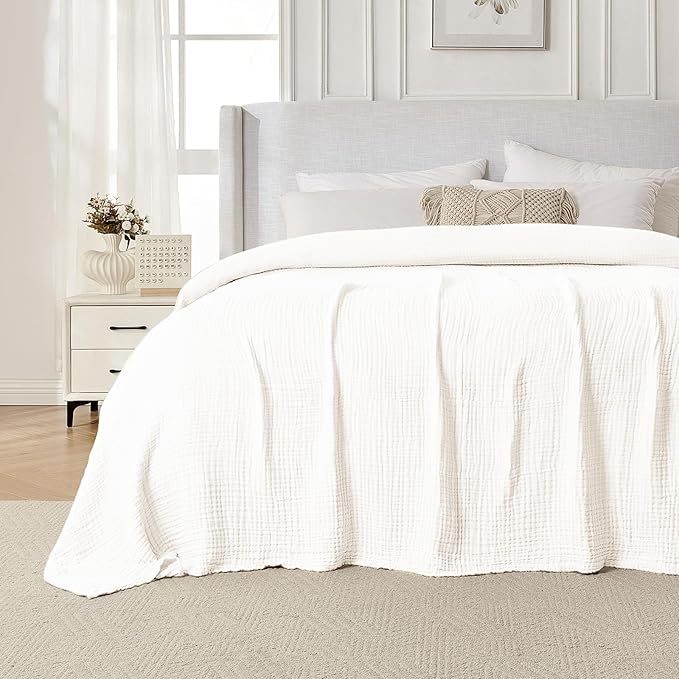 Joydeco 100% Cotton Muslin Throw Blanket for Couch Bed and Sofa, 4-Layer Lightweight and Breathable Soft Gauze Blanket for All Season, Luxury Throws Cotton Blanket Gift(White, 50"x70")