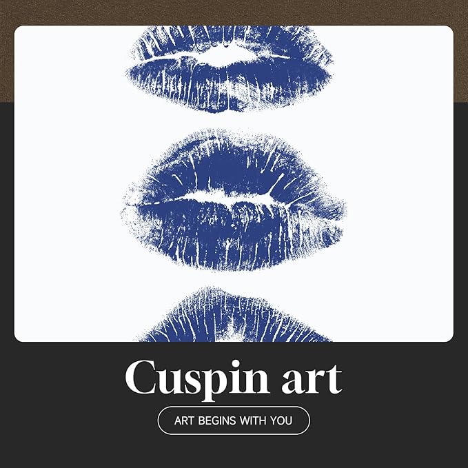 Framed Blue Aesthetic Wall Art for Room Decor, 3 Piece Pop Lip 8 Ball Cheetah Blue Artwork for Walls, Trendy Preppy Canvas Prints for Bedroom Living Room Hallway Apartment Wall Decor, 12x16 Inch