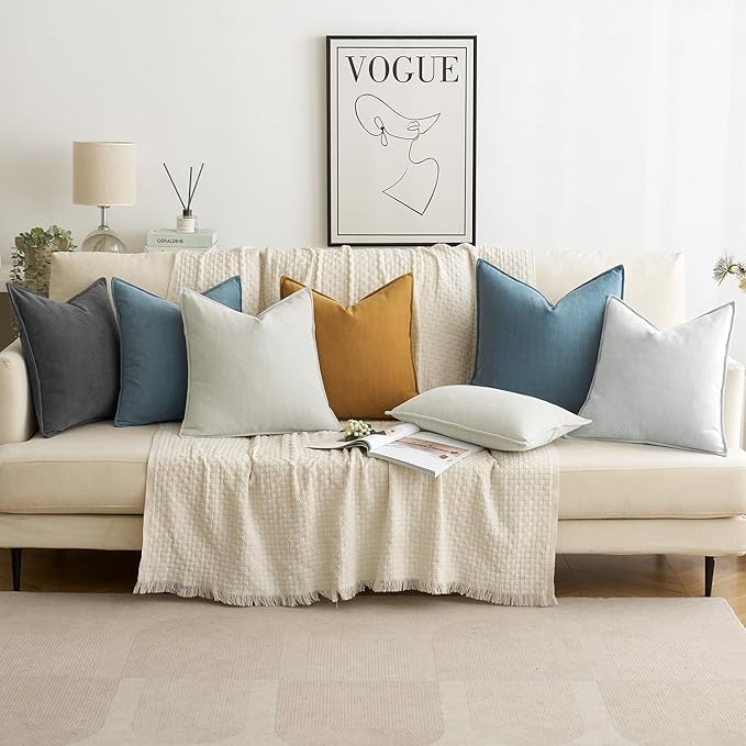 MIULEE Pack of 2 Cream Decorative Pillow Covers 20x20 Inch Soft Chenille Luxurious Couch Throw Pillows Farmhouse Cushion Covers with Elegant Design for Sofa Bedroom Living Room Spring Home Decor