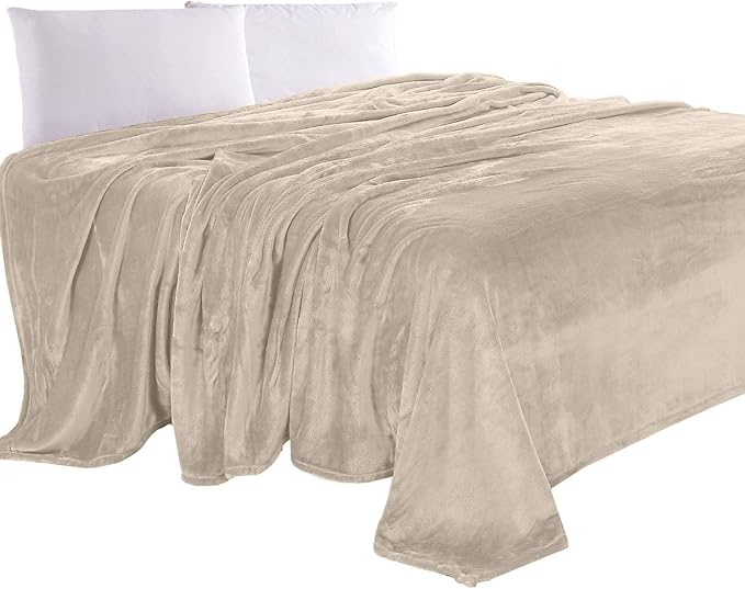 Elegant Comfort Luxury Velvety Feel Blanket, All-Season Lightweight Blanket, Ultra Plush, Soft, Cozy-Fuzzy Flannel Fleece for Couch, Sofa, Bed, Travel, Solid Design, King/California King, Cream-Beige
