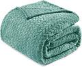 Exclusivo Mezcla Fleece Twin Size Blanket for Bed, 60x80 Inches Soft Cozy Jacquard Flannel Blankets, Lightweight Fuzzy Plush Warm for Women, Celadon