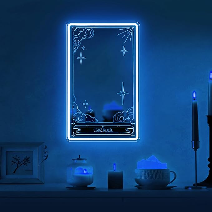Kavaas Tarot Mirror Neon Sign - Ice Blue Mystical LED Neon Light for Occult Room Wall Decor, Witchy Art Spiritual Room Decor, Best Gifts for Fortune Teller, Tarot Enthusiast