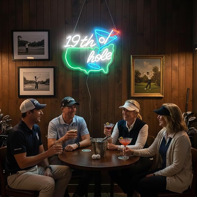 Golf Neon Sign for Wall Decor, Dimmable LED Golf Wall Lamp with 19th Hole Letter Sign, Light Up Sign for Man Cave, Bedroom, Office, Gym, Club, Party, Bar, Park, Birthday Gifts, 15 x 13 in