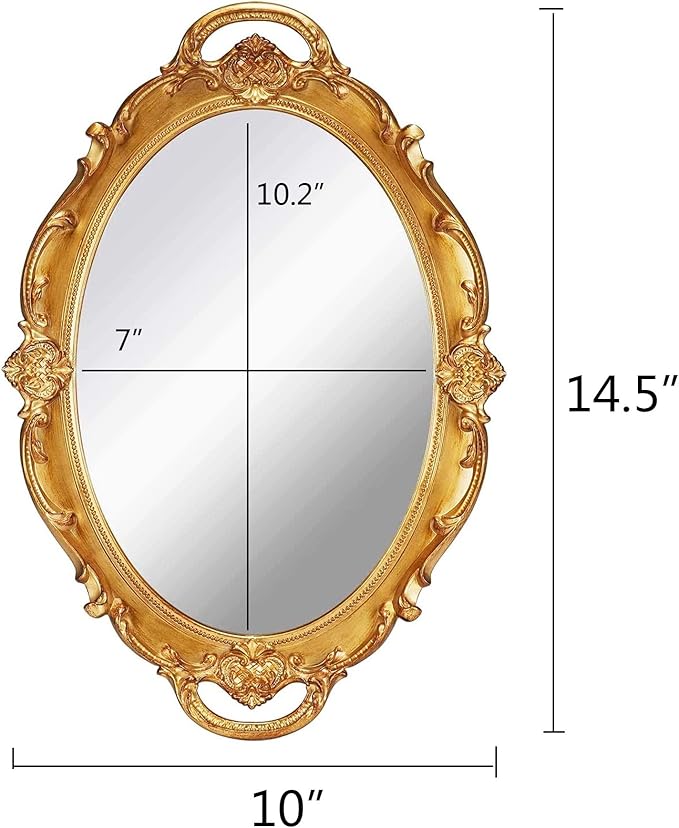 Vintage Mirror Small Wall Mirror Hanging Mirror 14.5 x 10 inchs Oval Gold