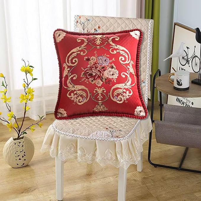 SZHELEJIAM Pillow Covers 18x18 Set of 2, Jacquard Vintage Embroidered Thow Pillow Cove,for Decorating Living Room Sofas, Beds, Chairs, and Recliners Cushion Cases Red