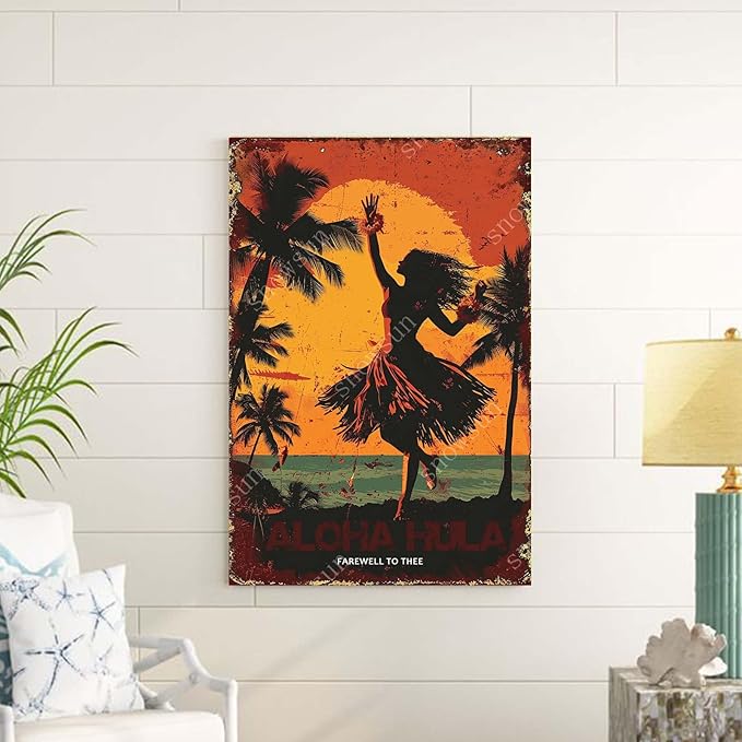 snowsun Girl Aloha Hula Vintage Metal Tin Sign Aluminum Metal Signs Retro Metal Sign Bar Cafe Room 8X12 Inch