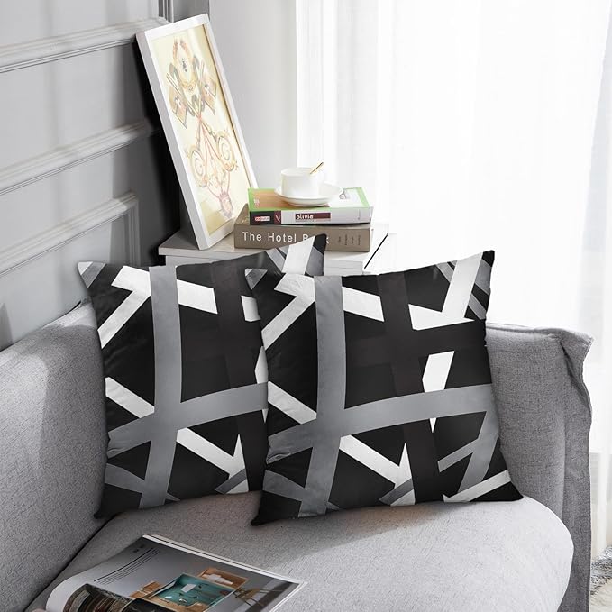 Emvency Set of 2 Throw Pillow Cover Gray Black Stripes Design Retro Decorative Pillow Case Striped Home Decor Square 22x22 Inch Cushion Pillowcase
