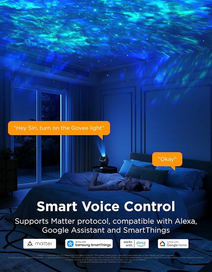 Govee Star Projector Lights, 7-Zone Colorful Nebula Effect, Compatible with Matter, 540ft² Coverage, LED Ceiling Lights for Bedroom, 50+ Scenes, 18 White Noise, Room Decor, Gifts for Kids, Sleep Lamp