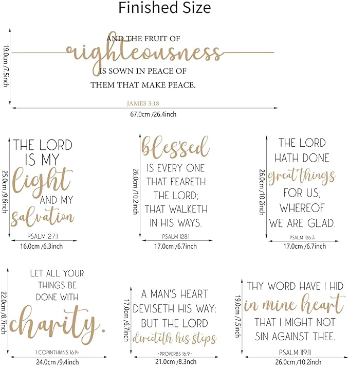 BBTO Bible Verse Wall Stickers Inspirational Quote Wall Decals Religious Motivational Scripture Sticker Peel and Stick for Bedroom Living Room Office Bathroom (The Lord is My Light)