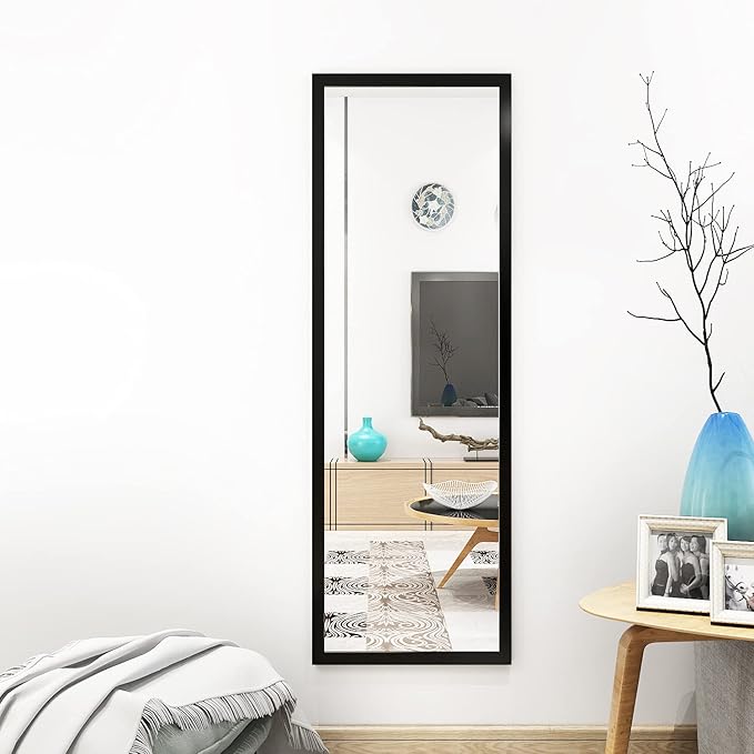 Whitebeach Wall Mirror Full Length Door, Black Bedroom Full Body Over The Door Hanging Mirror 48"16"