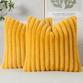 MIULEE Faux Fur Decorative Throw Pillow Covers 20x20 Inch Set of 2, Retro Vintage Boho Spring Home Decor Soft Plush Couch Pillows Cozy Fluffy Cushion Covers for Sofa Bed Mustard Yellow