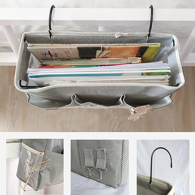 Bedside Caddy, Bedside Hanging Storage Organizer forBunk and Hospital Beds,College Dorm Bed，Can be Placed Glasses Books Mobile Phones (Grey 2)