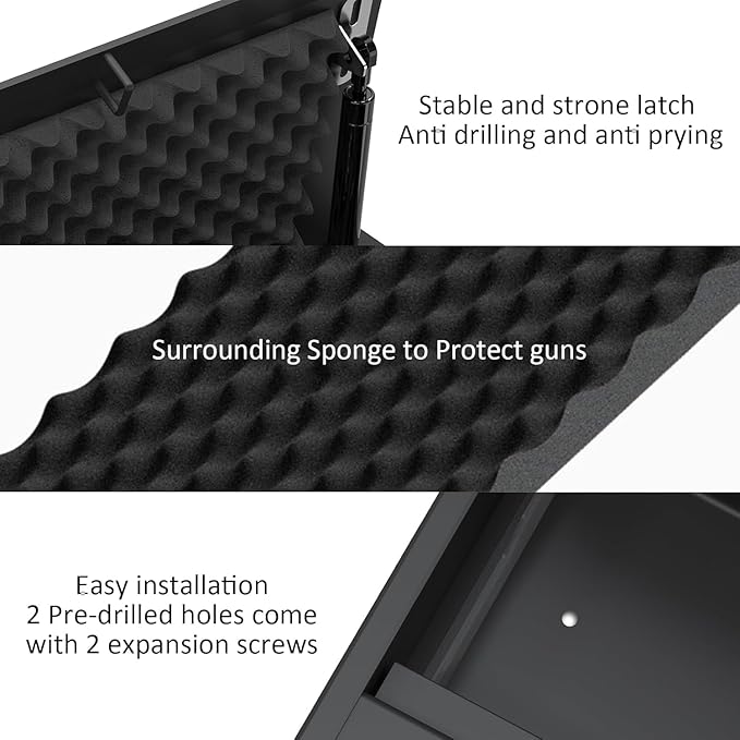 HARDROCK Gun Safe for Pistols, Biometric Wall Mounted Handgun Safe Box for Desk, Bedside,Truck，Drop Down Quick Access Security Safe with Fingerprint Keypad Lock for Home nightstand