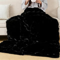 Faux Fur Black Thick Soft Throw Blanket 60X80 for Bed Couch Gift Office Chair Bunny Faux Rabbit Fur Blanket Decorative Warm Throw Blanket 860 GSM
