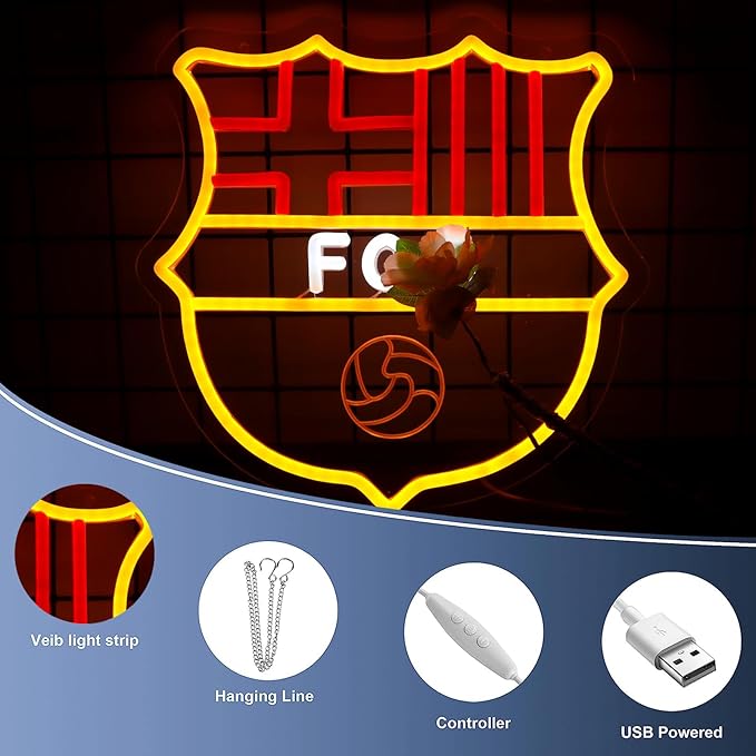 Football Sports Neon Signs for Wall Decor，FC LED Neon Lights for Bedroom、Man Cave，Birthday、Christmas Gifts for Boys
