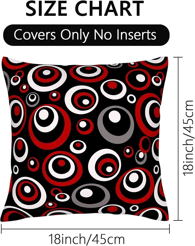 Red and Black Circular Pattern Throw Pillows Covers 18x18 Inch Set of 2, Gray Modern Abstract Pillowcases, Grey Geometric Circle Cushion Covers for Sofa Living Room Couch Bedroom, Modern Home Decor