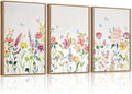 CHDITB Colorful Floral Framed Wall Art, Watercolor Flowers Wall Decor, Butterfly Flower Pictures Minimalist Wildflower Painting, Modern Home Art Prints for Girls Bedroom Living Room Office 24"x36"x3