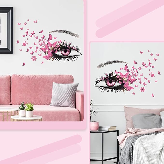 Beautiful Eyelash Eyes Wall Stickers Flying Butterfly Decals Girl Heart Decor Vinyl Art Butterflies Stickers for Women Girls Bedroom Living Room Decoration