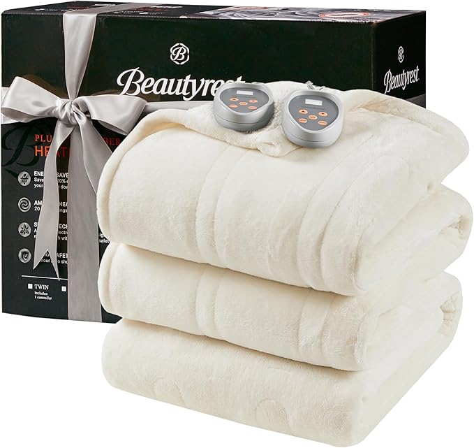 Beautyrest Heated Blanket, Electric Blanket, Soft, Warm, Reversible Plush - Sherpa Heating Blanket with 20 Heat Settings, 1-10 hrs Timer Auto Shut Off, Machine Washable, Queen (90 inx84 in), Ivory