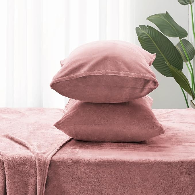BEDELITE Flannel Sheets Full Size Dusty Pink - Super Soft Fleece Sheets Set Fluffy Extra Plush, 4 Piece(Include Fitted Sheet, Flat Sheet, 2 Pillowcases)