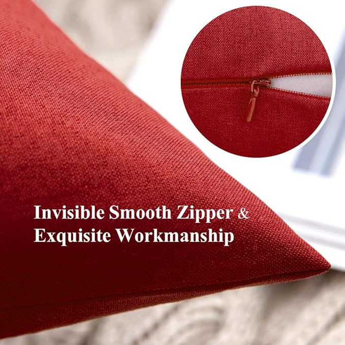 MIULEE Pack of 2 Decorative Outdoor Solid Waterproof Throw Pillow Covers Faux Linen Garden Farmhouse Cushion Cases for Summer Patio Tent Balcony Couch Sofa 20x12 Inch Red