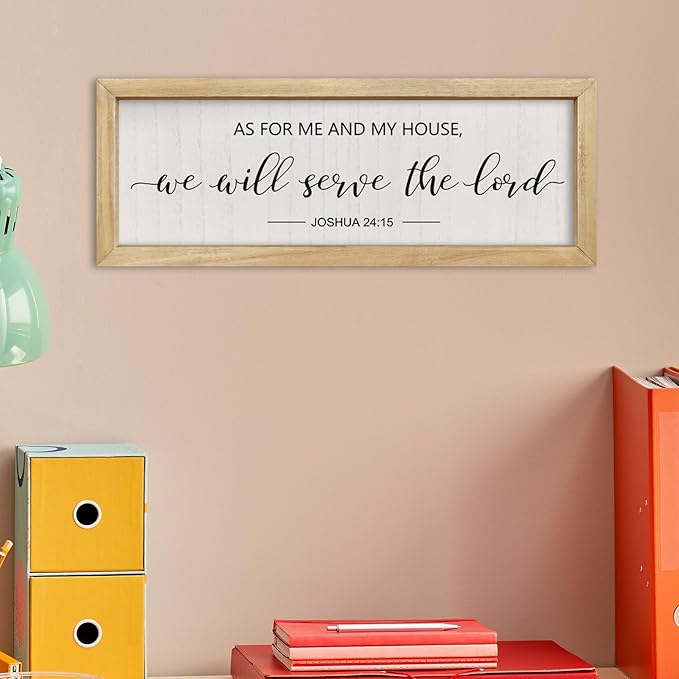 comurdyo Bible Verse Wall Decor As For Me And My House We Will Serve The Lord Sign 16×6 Inch Joshua 24:15 Christian Scripture Plaque for Bedroom Above Bed Small Rustic Wood Framed Wall Art (Wood)