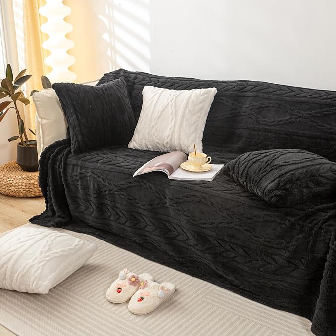 YUSOKI Queen Size Blanket Single Layer,Weight(4.4lb),370GMS-3D Stylish Design for Gift Home Decor (Black,90"x90")