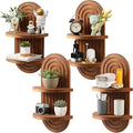 4 Pack Boho Wall Decorative Wall Shelf - Solid Wood Water Ripple Floating Shelves for Bedroom Indoor Decoration Holding Planter Ornaments, 15.6 x 8.66 Inch (Walnut)