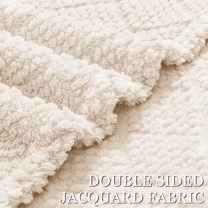 Whale Flotilla Fuzzy Fleece Twin Size Blanket for Bed, Soft Fluffy Jacquard Waffle Blankets for All Season, Lightweight and Warm, 60x80 Inch, Ivory