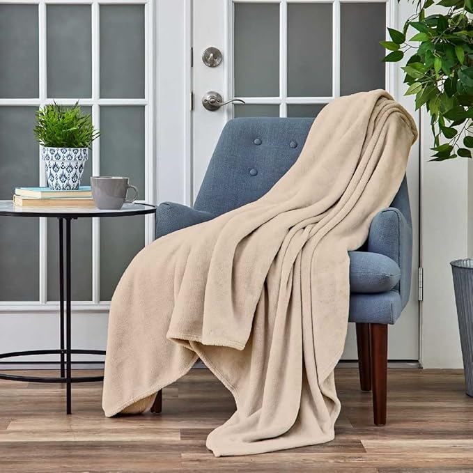 Cosy House Collection Everyday 1500 Series Fleece Blanket - Couch & Travel Essentials - All Season, Stays Fresh & Clean - Soft, Breathable & Skin-Friendly (Throw, Tan)