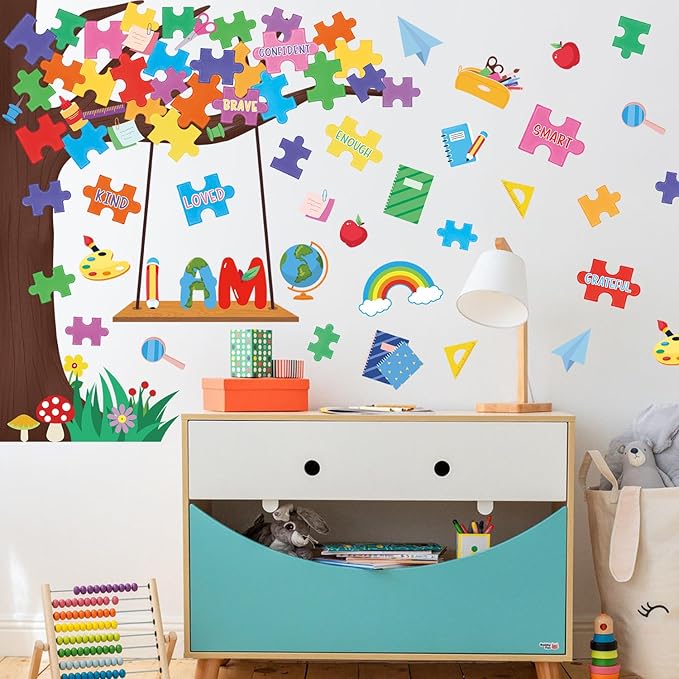 HLNIUC Colorful Positive Affirmations Wall Decals, Growth Mindset Wall Stickers, Inspirational Quotes Wallpaper, Motivational Murals, Classroom Decor Pictures Kids Room Bedroom School Office