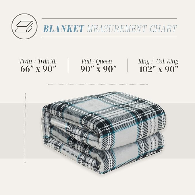 Elegant Comfort Luxury Velvety Feel Blanket, All-Season Lightweight Blanket, Ultra Plush, Soft, Cozy-Fuzzy Flannel Fleece for Couch, Sofa, Bed, Travel, Plaid Design, King/California King, Silver Gray