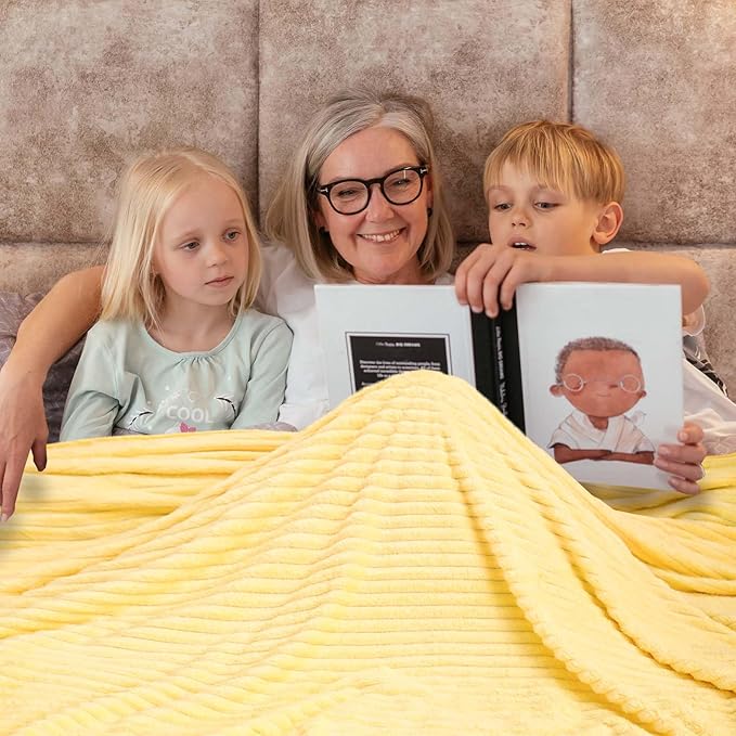 Bnuitland Light Yellow Fleece Throw Blanket 90"x108",300GSM Large Big Soft Cozy Warm Lightweight Stripe Pattern for Bed Sofa Home Decor,Suitable for Adults Family All Season